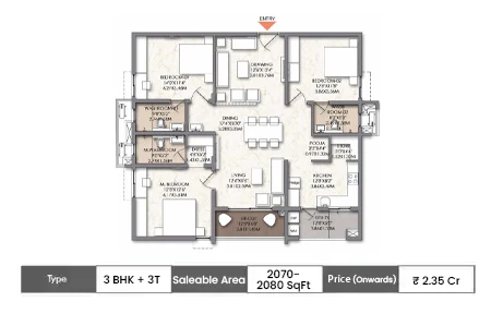 3 BHK + 3T 2070 - 2080 SqFt