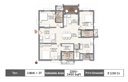 3 BHK + 3T 2200 - 2450 SqFt
