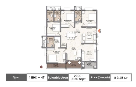4 BHK + 4T 2900 - 3150 SqFt